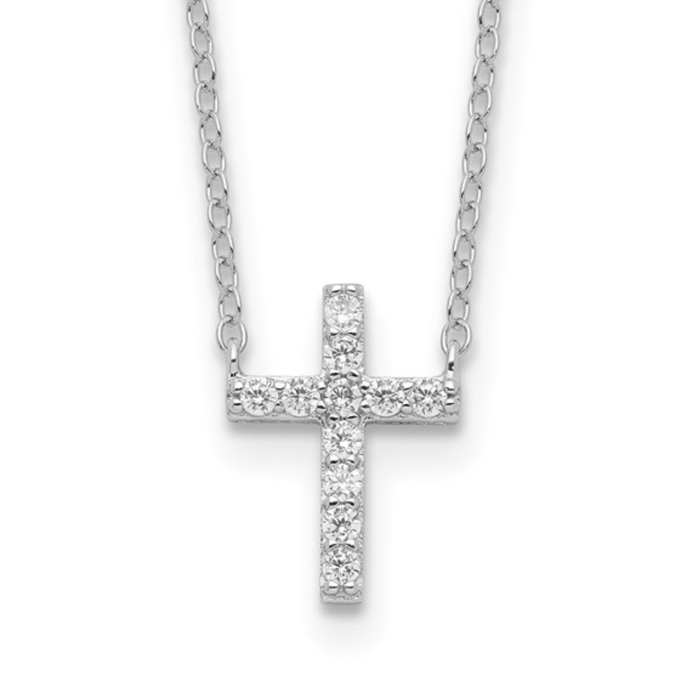 Sterling Silver Rhodium-plated CZ Cross Necklace